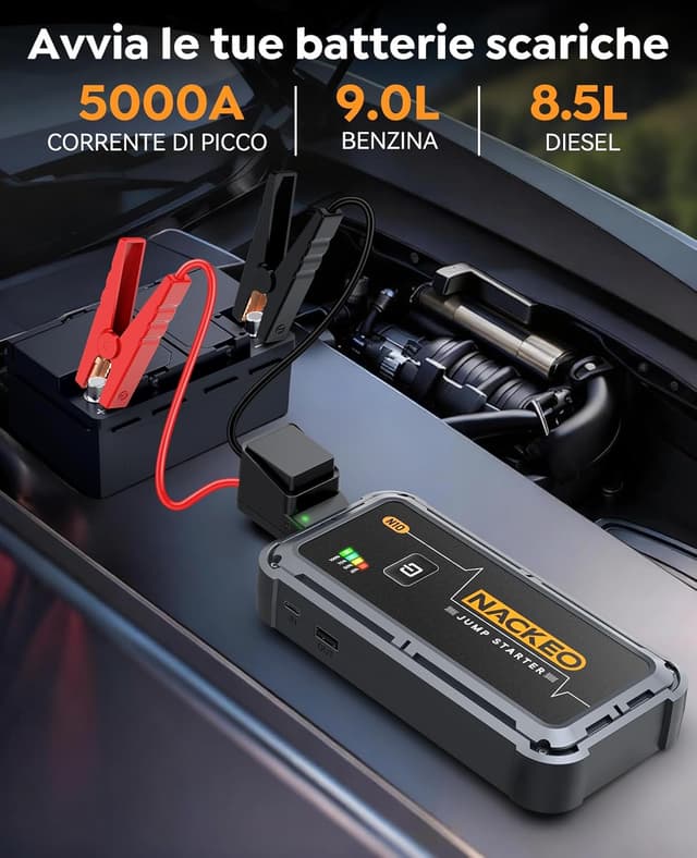 Detalle de Avviatore batteria auto 5000A 12V con torcia