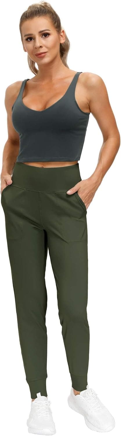 Detalle de THE GYM PEOPLE Jogginghose Damen mit 4-Wege-Stretch – High Waist Sportleggings für Yoga, Fitness & Outdoor