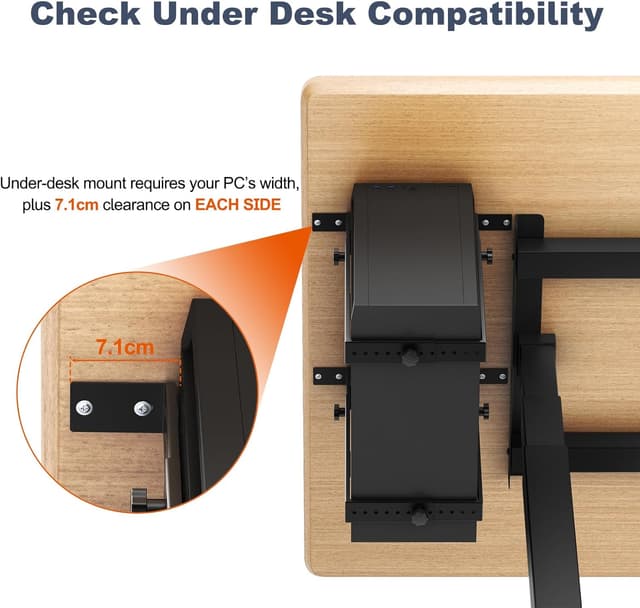 Detalle de PUTORSEN Untertisch-PC-Halterung für Computergehäuse – bis 35 kg, platzsparende Montage