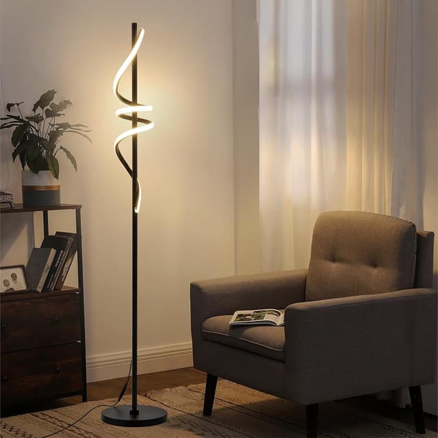 Detalle de POWROL Spiral LED Floor Lamp (Dimmable) with Remote & Foot Control, 3 Colour Temperatures, 48W, Black