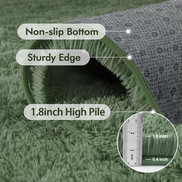 Detalle de 9x12 Ft Extra Large Shag Green Area Rug (Ultra-Soft, Non-Slip) for Living Room, Bedroom, and Kids Spaces