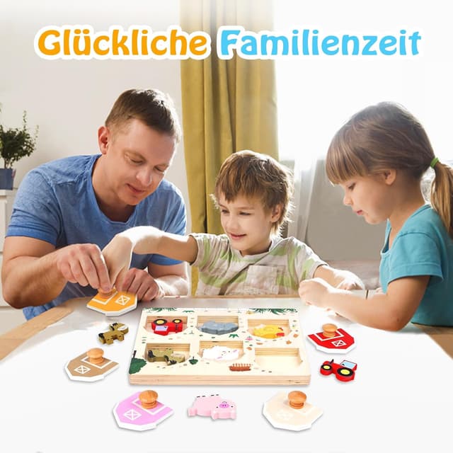 Thumbnail 6 de Nabance Holzpuzzle ab 1 Jahr „Bauernhof Tiere & Fahrzeuge“ mit 6 Steckentüren (Montessori Lernspiel)