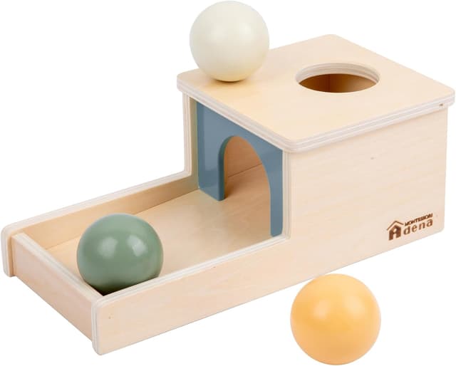 Detalle de Adena Montessori Wooden Object Permanence Box for 6–12 Month Baby (3 Balls, Tray) — Morandi Color Learning Toy