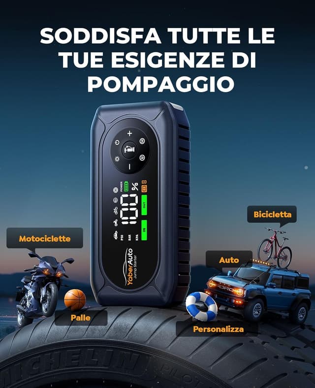 Detalle 2 de YaberAuto Booster Avviamento Auto 7000A con Compressore 150 PSI e torcia 500 lm