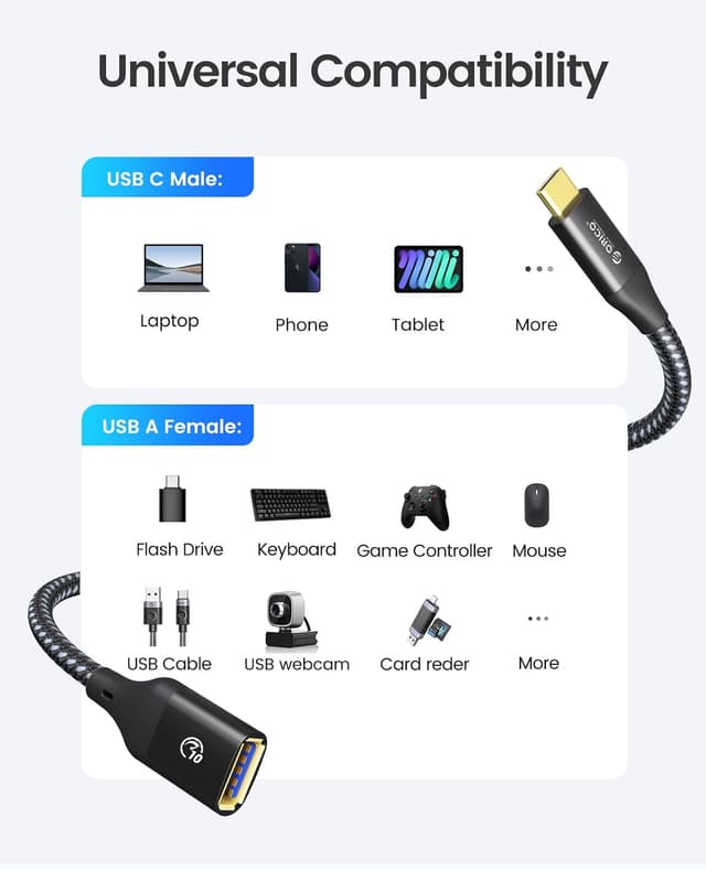 Thumbnail 6 de ORICO USB 3.1 Verlängerungskabel C Stecker auf A Buchse (USB-A/USB-C), 1 m – Lade- und Sync-Extender bis 10 Gbit/s