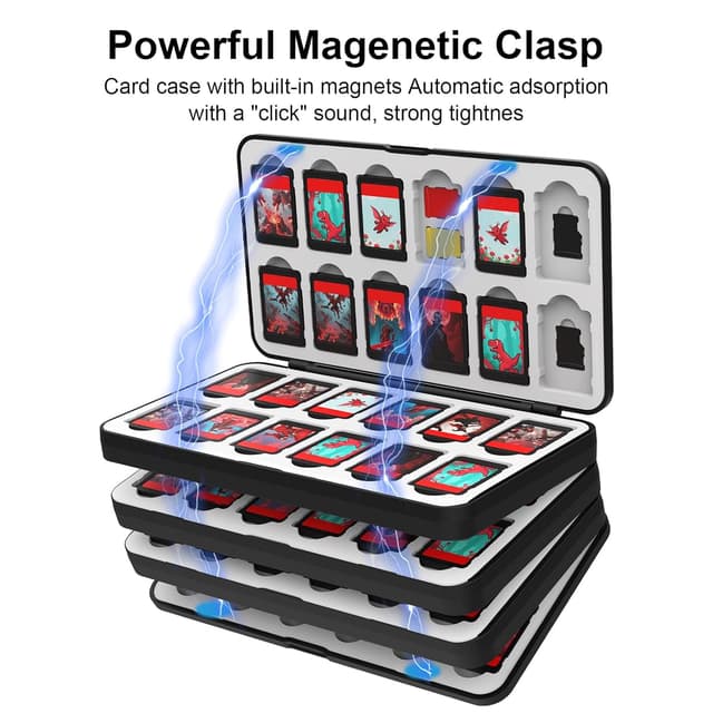 Detalle de iPLYGAM Switch Game Case Holder with 96 Cartridge Slots and 160 Micro SD Storage