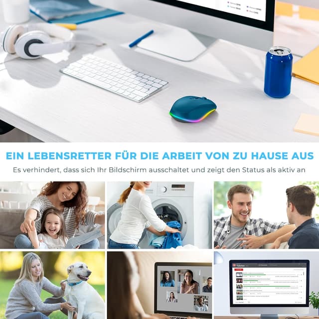 Thumbnail 6 de seenda Kabellose Maus mit Jiggler – wiederaufladbare 2,4G Funkmaus mit LED, leise, 2000 DPI