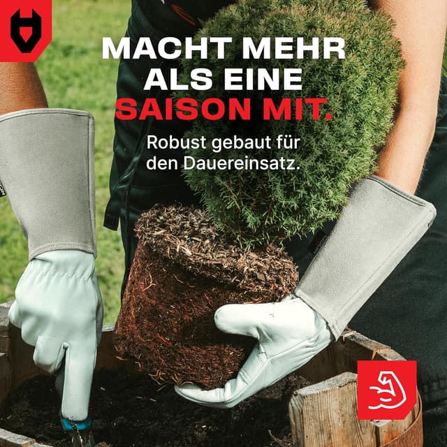Thumbnail 6 de NoCry Leder-Gartenhandschuhe mit Dornenschutz, lange Stulpe und verstärkten Fingerspitzen – Grau, Größe XL