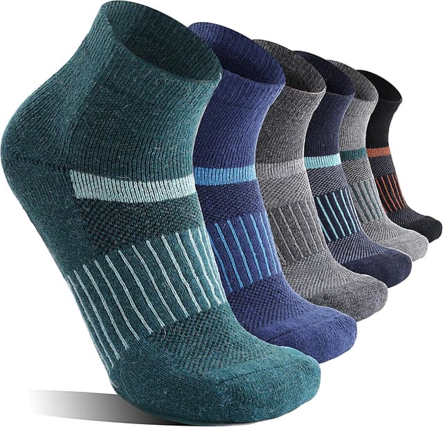 Detalle de MOSEY KOSY Merino Kurz Viertellänge Wandersocken – 6 Paar Thermo-Sneaker-Socken für Herren & Damen