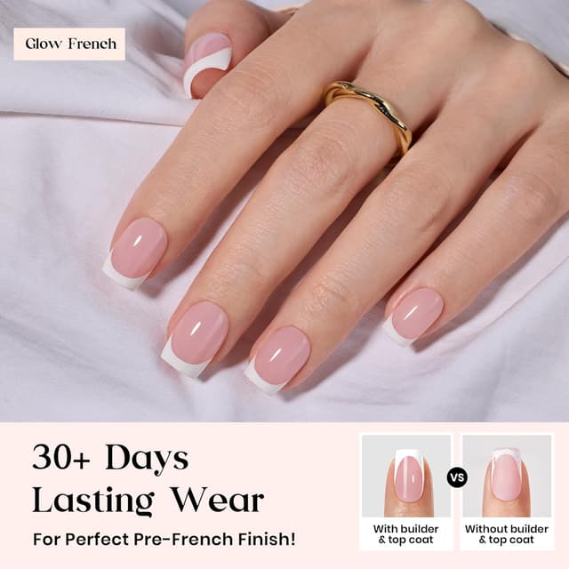 Detalle de Beetles X Press Plus Gel Nails Kit (Glow French) — 150 Press-On Nails in 15 Sizes + Mini Nail Lamp