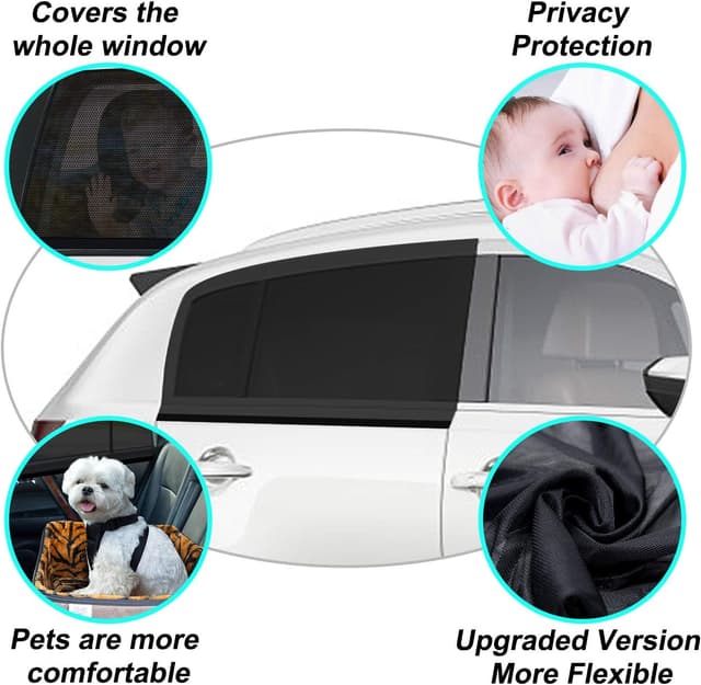 Detalle de WIN.MAX Sonnenschutz Auto Baby & Kinder, UV-Schutz für Seitenfenster – universelles Netz-Set, 2 Stück (L)