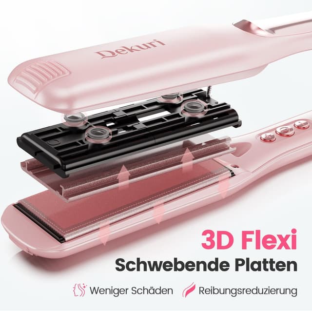 Detalle de Dekuri Glätteisen 42 mm mit wasserbasierter Keramikbeschichtung, 120–230 °C (rosa)