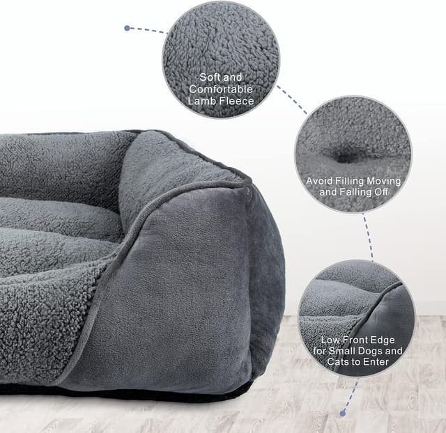 Detalle de MIXJOY Dog Bed Medium (63×53×20 cm) – Washable Rectangle Pet Bed in Grey