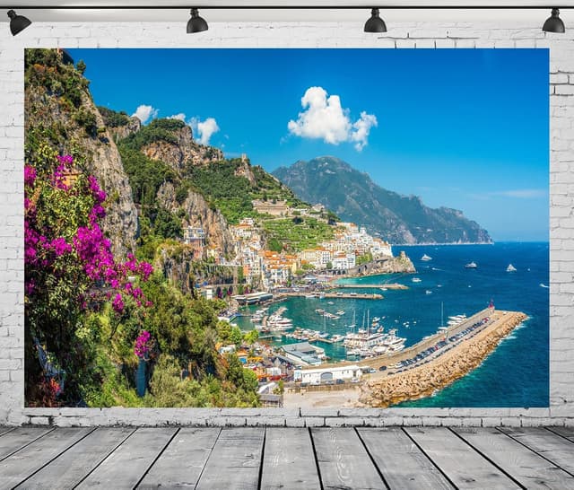 Detalle de BELECO 2.1 x 1.5m Italian Amalfi Coast photo backdrop for studio booth & parties
