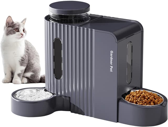 Detalle de Gardner Pet automatischer Futter- & Wasserspender ohne Strom (2 Näpfe, 6 L) für Katzen und Hunde, BPA-frei