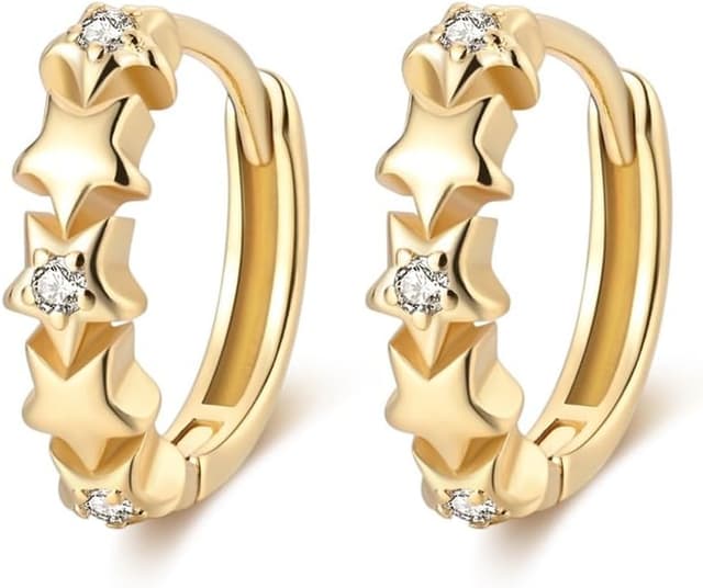 Detalle de QIKAOLA Orecchini a cerchio S925 in argento con pietre CZ e chiusura a clip