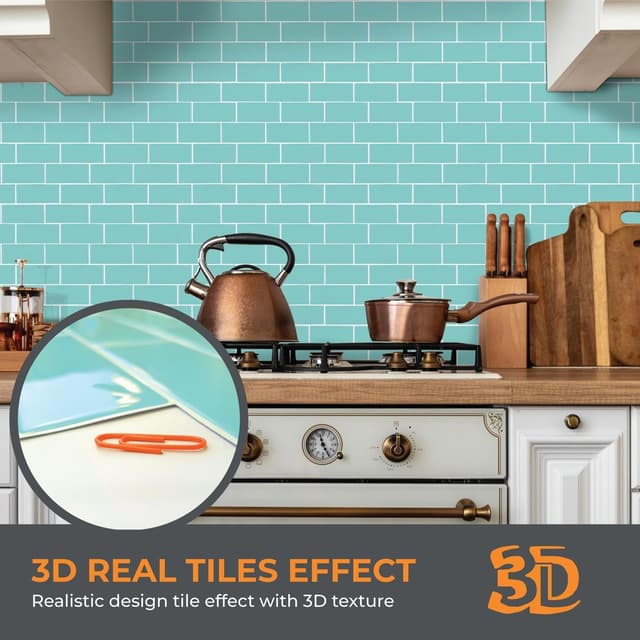 Detalle de WALPLUS 3D Tile Stickers Peel and Stick Backsplash Decals (6 sheets, 12x12in)