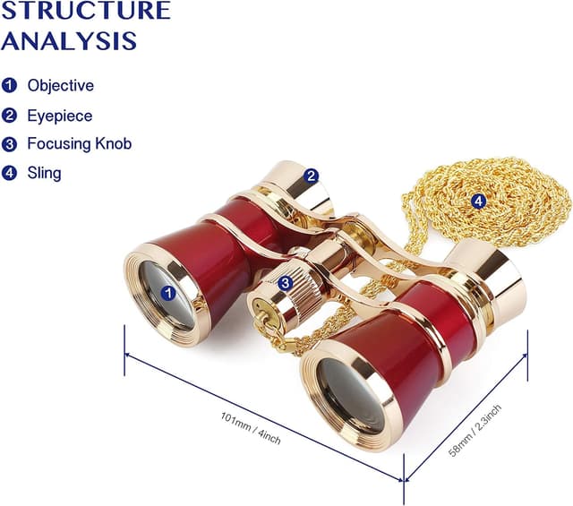 Detalle de Aomekie Theatre Opera Glasses Binoculars 3X25 (Red) with Chain