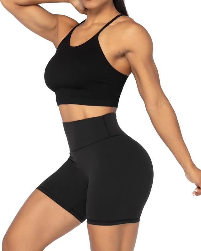 Detalle de Sunzel No Front Seam High Waist Biker Shorts for Women — Squat Proof Yoga & Workout Bike Shorts