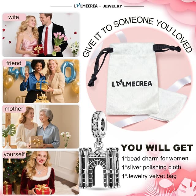 Detalle 2 de LMLMECREA Charms Anhänger aus 925 Sterling Silber – Reise-/Glücksbringer für europäische Armbänder