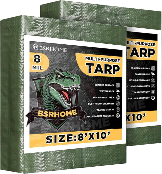 Detalle de Tarps Waterproof 8x10 Feet 2-Pack Heavy Duty Green Tarp (8 Mil) with Aluminum Grommets