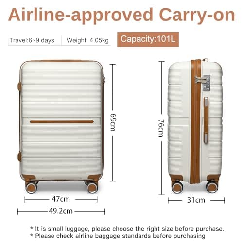 Thumbnail 7 de British Traveller maleta de viaje grande rígida de PP con cerradura TSA y cabina (76 cm) en blanco