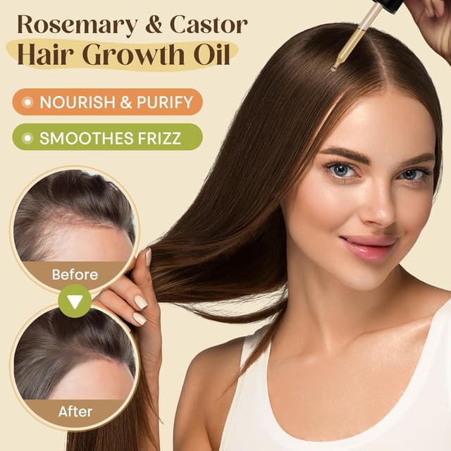 Detalle 2 de Bofuoos Rosemary Oil for Hair Growth & Castor Oil Scalp Massager Set (118ml) for strengthening and soothing