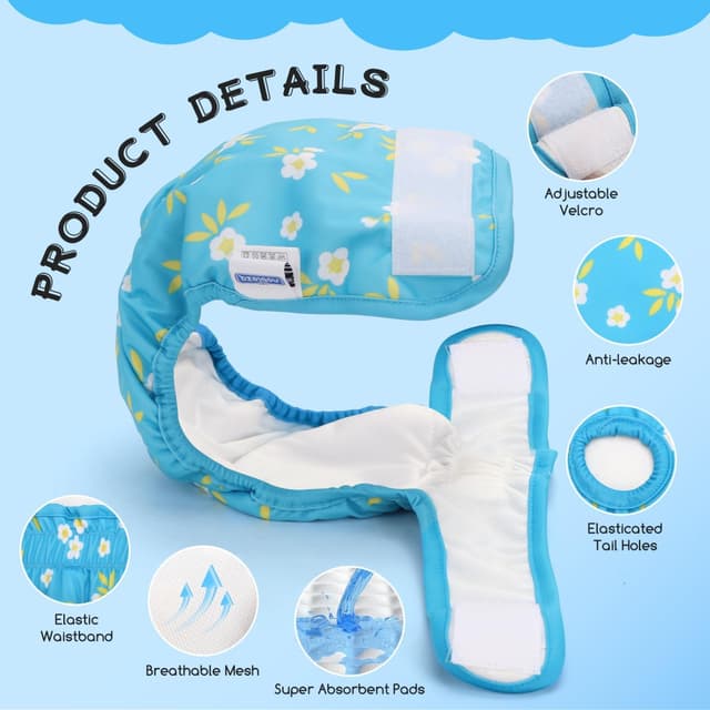 Detalle 2 de Culotte lavable Nobleza pour chienne en chaleur, incontinence – Lot de 3 couches réutilisables (taille L, 50–60 cm)