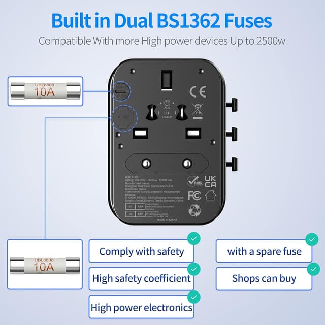 Thumbnail 5 de Worldwide Travel Adapter USB C with Dual 10A Fuses
