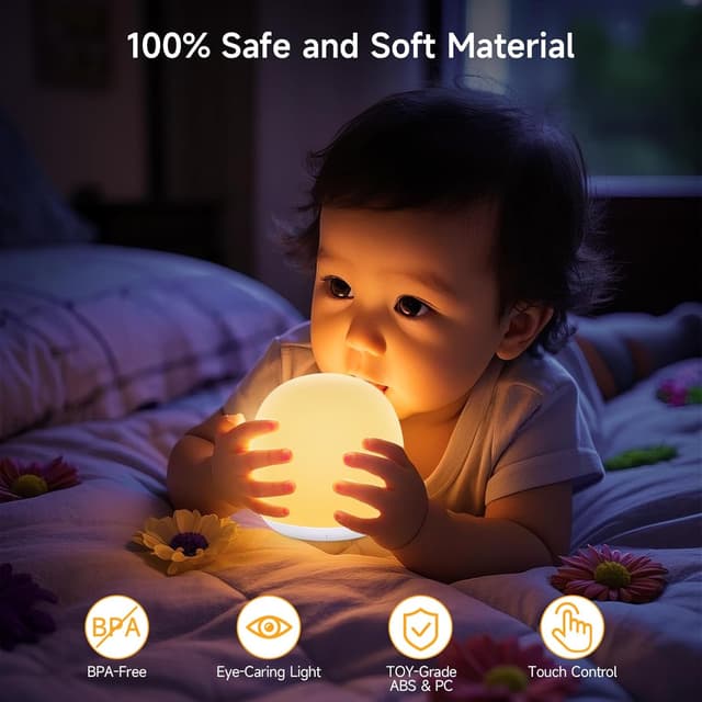 Detalle 2 de Tyute LED Night Light for Kids – USB Rechargeable Touch Lamp with Warm White & 7 RGB Colours