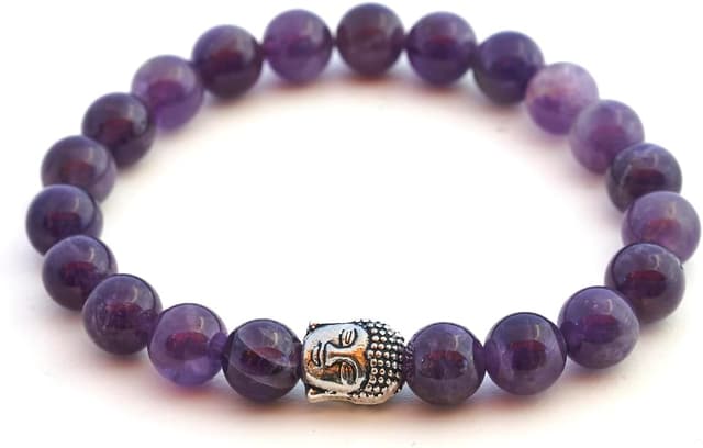 Detalle de BERGERLIN Buddha Armband aus Naturstein (Amethyst, geprüft in Deutschland) mit Echtheitszertifikat