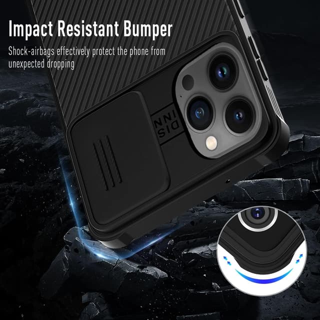 Detalle de Coque XTCASE pour iPhone 14 Pro : étui ultra mince avec protection caméra coulissante, noir