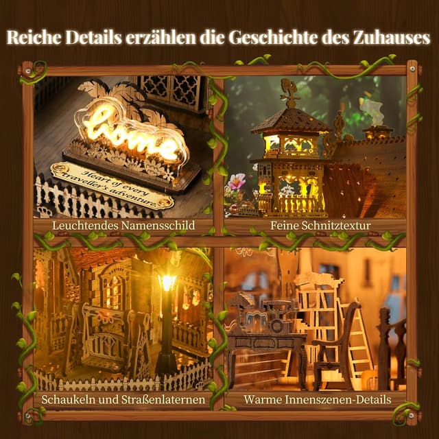 Detalle de FUNPOLA LED 3D Holzpuzzle für Erwachsene – DIY Miniatur-Cottage mit LED-Blitz