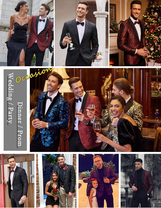 Thumbnail 5 de COOFANDY Floral Tuxedo Jacket 1 Button