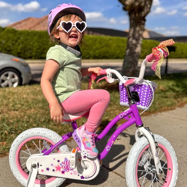 Detalle de RoyalBaby Stargirl 12 Inch Kids Outdoor Bicycle (Purple) w/ Basket, Bell & Training Wheels