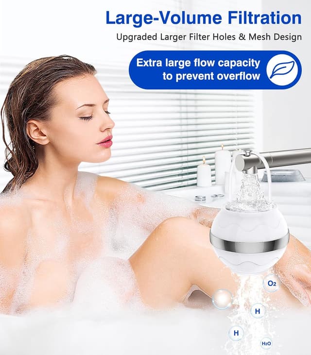 Detalle de MoKo Bath Filter for Babies and Adults with Shower Ball & Shampoo Brush (White)