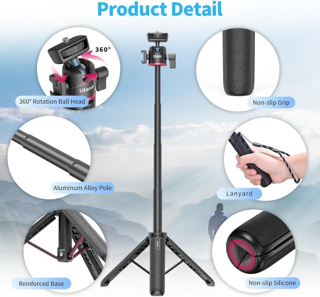 Detalle de ULANZI MT-73 Mini Kamera-Stativ (54 cm) mit 1/4" Schraube und Cold-Shoe – Reise- & Pocket-Dreibeinstativ