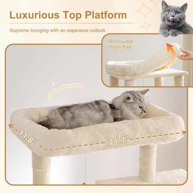 Detalle de Heybly Kratzbaum Groß (193 cm) – mit 2 Katzenhäuschen, Hängematte, Korb und 10 Sisal-Kratzstämmen, Beige HCT039M