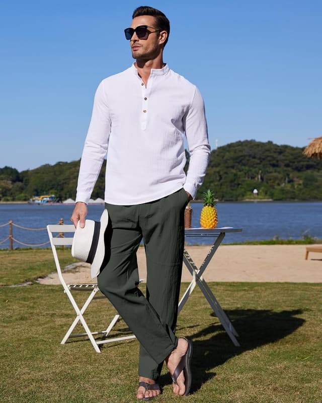 Thumbnail 3 de YAOBAOLE Pantalon homme en lin et coton décontracté – toile légère à taille élastique