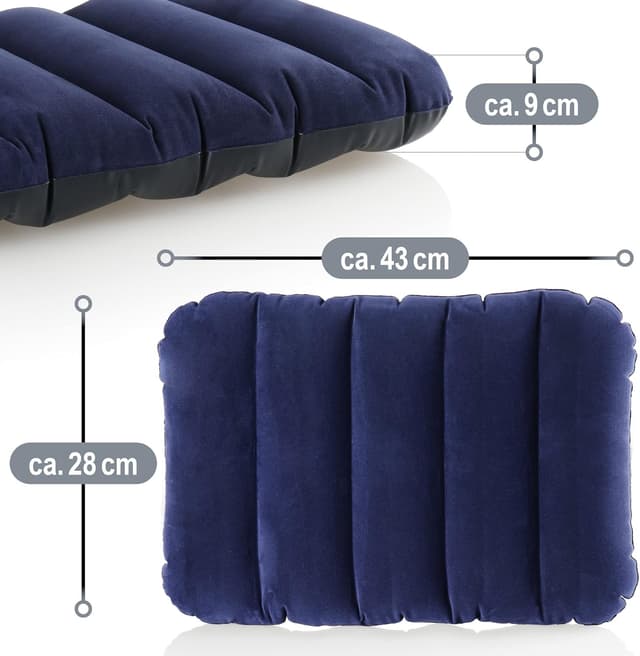 Detalle 2 de com-four 2X aufblasbares Reisekissen (43 x 28 x 9 cm) für Auto, Zug, Bus & Camping – blau