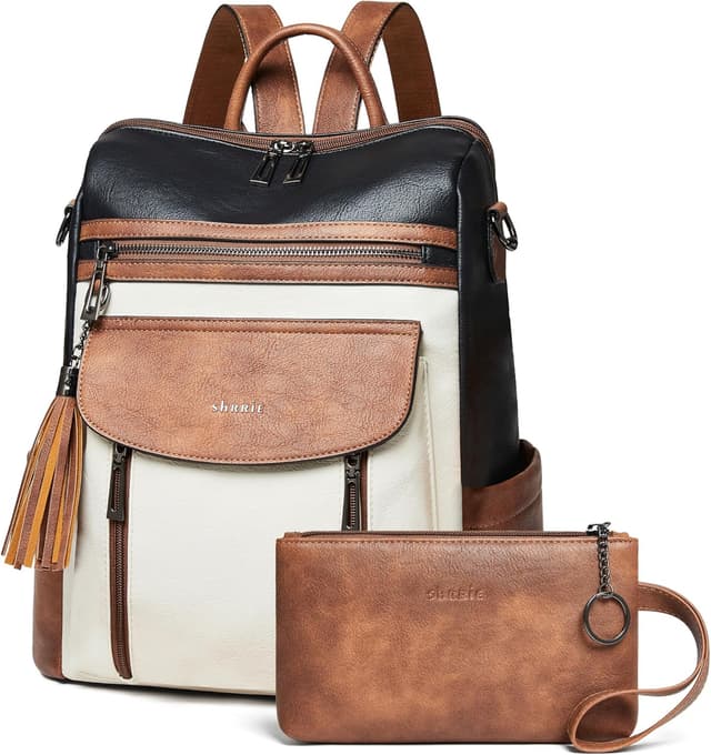 Thumbnail 6 de Shrrie Damen-Rucksack mit veganem Leder, viele Fächer & 3 Tragevarianten – Vintage Dunkelgrün (31,8 x 12,7 x 33 cm)