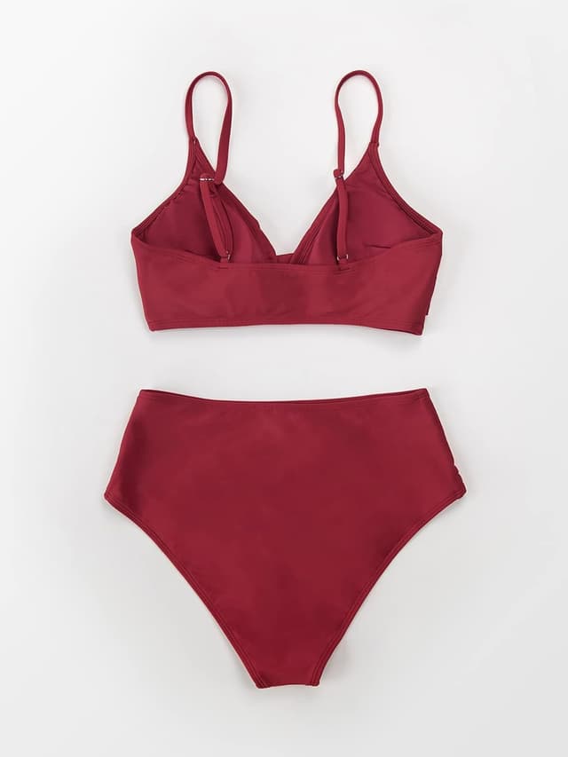 Detalle de CUPSHE Damen Bikini-Set Crossover Bustier mit High-Waist-Bikinislip