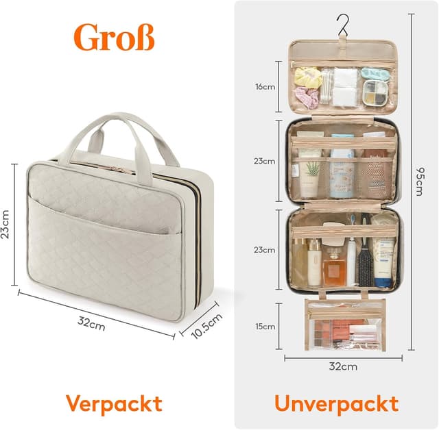 Detalle 2 de Lifewit Reise Kulturbeutel Damen – große, transparente Kosmetiktasche zum Aufhängen (hellgrau)