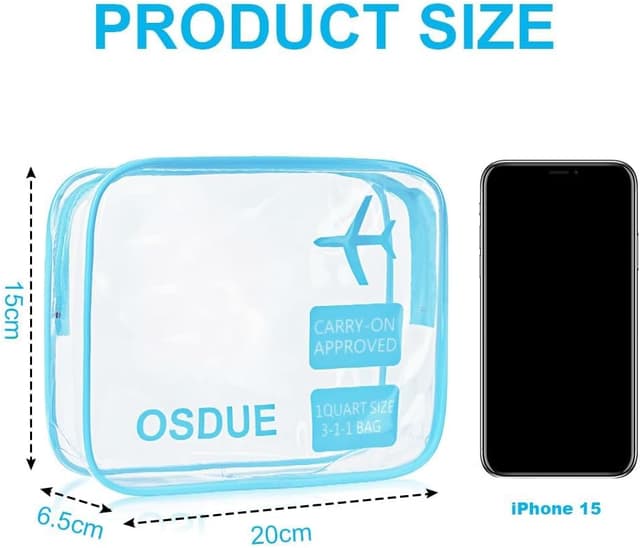 Detalle 2 de OSDUE Kit Viaggio Liquidi da valigia con 3 borse trasparenti TSA (3-1-1)