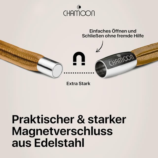 Detalle de CHAMOON® Premium Lederarmband für Damen (Nappaleder) mit Magnetverschluss & über 80 Charms