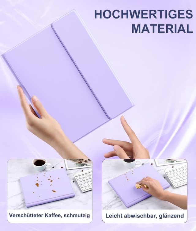 Detalle 2 de Vobafe Touchpad-Hülle mit abnehmbarer Tastatur für iPad A16 (11 / 10,9 Zoll, 2022/2025) – Lavendel
