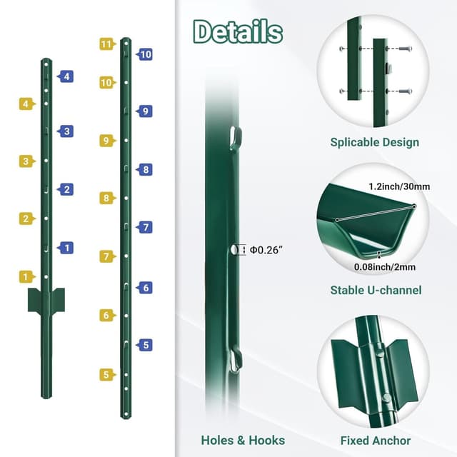 Detalle 2 de Sptchapn 6ft Metal Fence Post Pack of 10