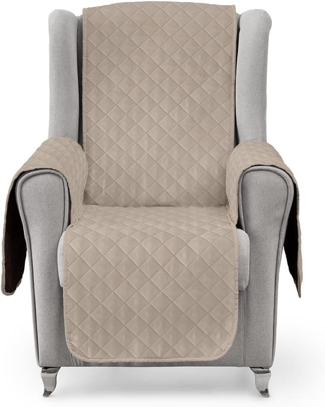 Detalle de textil-home Copripoltrona 1 posto con braccioli LUKA beige (reversibile) – misura 55 cm