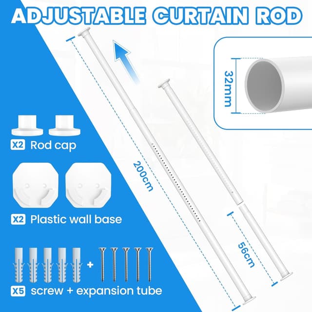 Detalle 2 de WELDUN Vorhangstange ohne Bohren 32 mm