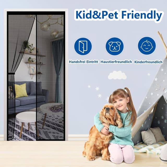 Detalle 2 de XCMVCN Magnet Fliegengitter für Balkontür 60×185 cm (Türvorhang, ohne Bohren) – schwarz